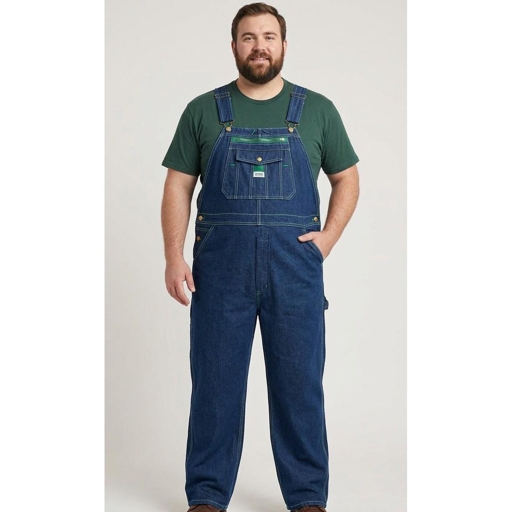 Liberty Overalls Mens 42x23 Blue Denim Bib Workwear Green Accents Carpenter